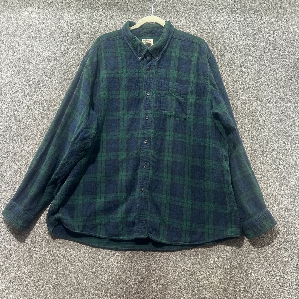 LL Bean Traditional Fit Flannel Shirt Men XXL Green Scotch Plaid Tartan Outdoor